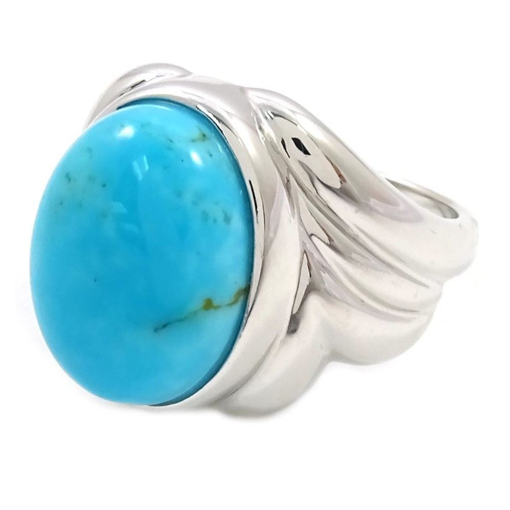 SAVVY CIE JEWELS Rhodium Plated Sterling Silver Turquoise Ring (RRP $325)